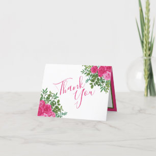 Bright Pink Floral Wedding Thank You Card