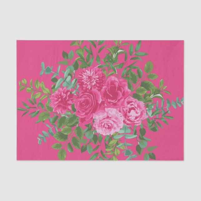 Bright Pink Floral Wedding Tissue Paper (Front)