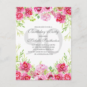 Bright Pink Floral Women's 90th Birthday Party Postcard
