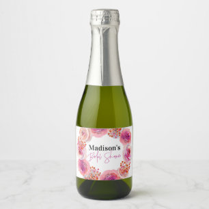 Bright Pink Floral Wreath Bridal Shower Favour Sparkling Wine Label