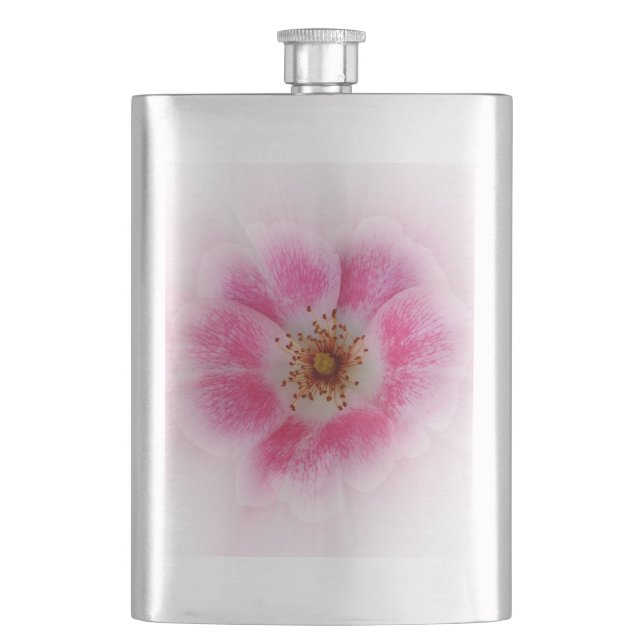 bright pink flower hip flask (Front)