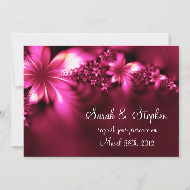 Bright pink flower wedding invitation (Front)