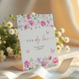 Bright Pink Flowers Candy Bar Pedestal Sign