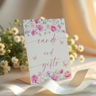 Bright Pink Flowers Cards and Gifts Pedestal Sign