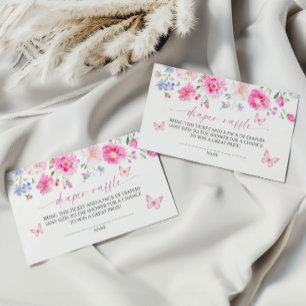 Bright Pink Flowers Diaper Raffle Enclosure Card