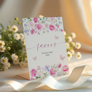 Bright Pink Flowers Favours  Pedestal Sign