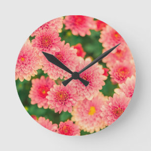 Bright Pink Flowers Round Clock