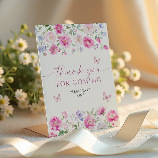 Bright Pink Flowers Thanks For Coming Sign (Creator Uploaded)
