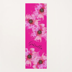 Bright Pink Flowers With Name  Yoga Mat