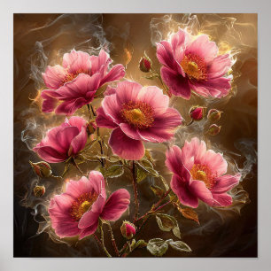 🌸 Bright Pink Flowers With Soft Smoke Ethereal Poster