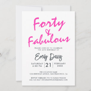 Bright Pink Forty Fabulous 40th Birthday Party Invitation