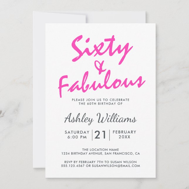 Bright Pink Forty Fabulous | 60th Birthday Party Invitation (Front)