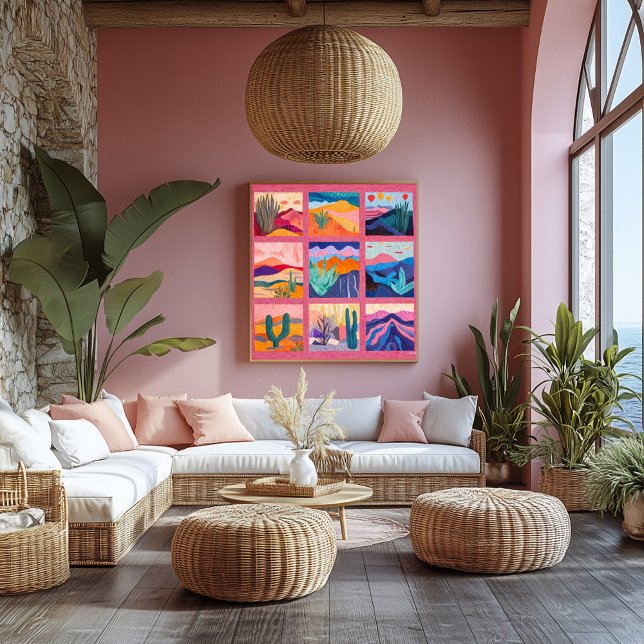 Bright Pink Framed Desert Art Grid – Colourful  Poster (Creator Uploaded)