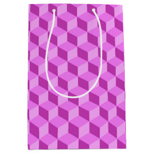 BRIGHT PINK GEOMETRIC CUBE PATTERNS MEDIUM GIFT BAG