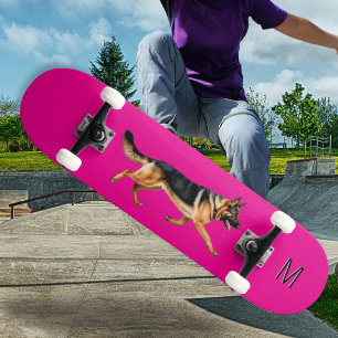 Bright Pink German Shepherd Dog Picture Monogram Skateboard