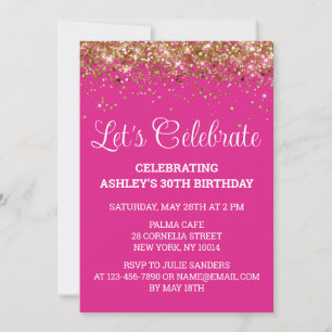 Bright Pink Glitter 30th Birthday Let's Celebrate Invitation