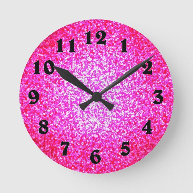 Bright pink glitter fashion round clock (Front)