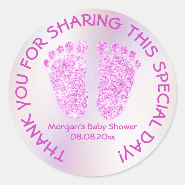 Bright Pink Glitter Feet Baby Shower Favour Thank  Classic Round Sticker (Front)