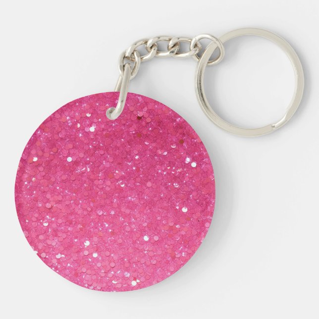 Bright Pink Glitter Key Ring (Back)