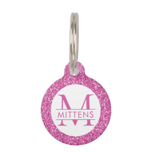 Bright Pink Glitter Pink Sparkle Pretty Girly Pet Tag