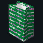 Bright Pink Green Christmas Holiday Preppy Cute Medium Gift Bag<br><div class="desc">A festive gift bag with a playful retro pattern that repeats “Happy Holidays” in bold pink and white text over a green background. This design brings cheerful energy and vintage flair to your seasonal gifting. Ideal for wrapping presents for friends,  coworkers,  or holiday parties.</div>