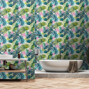 Bright Pink Green Summer Tropical Palm Leaves Wallpaper