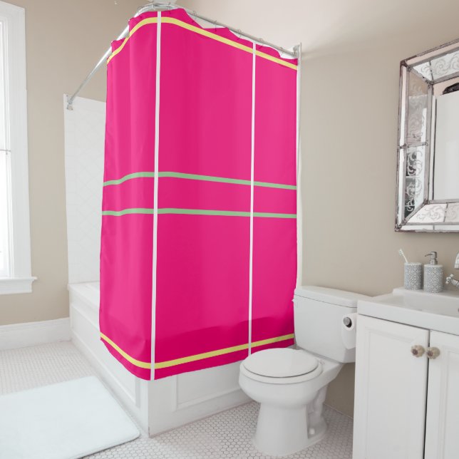 Bright Pink Greenl Yellow Geometric  Shower Curtain (In Situ)