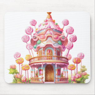 BRIGHT PINK HALLOWEEN CANDY LAND HOUSE MOUSE PAD