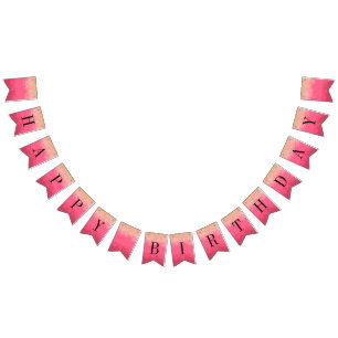Bright Pink Happy Birthday With Gold Glitter Bunting