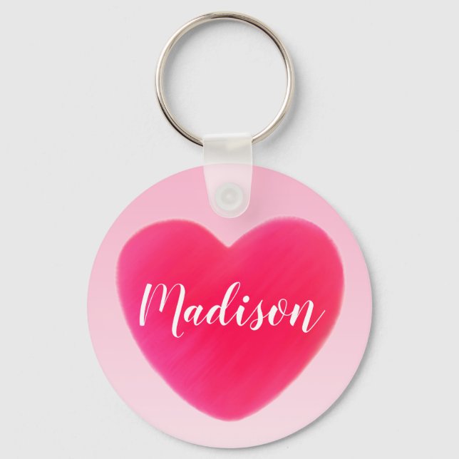 Bright Pink Heart Custom Name Key Ring (Front)