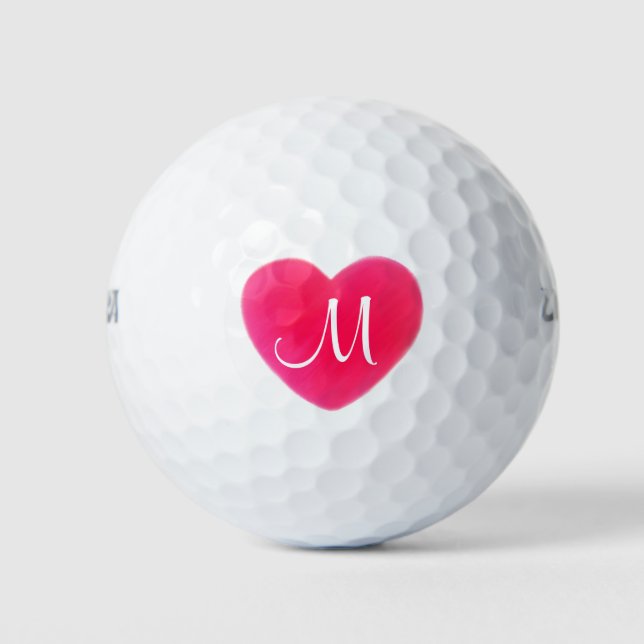 Bright Pink Heart Monogram Golf Balls (Front)