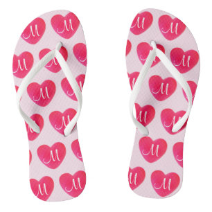 Bright Pink Heart Monogram Pattern Jandals