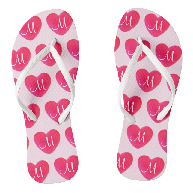 Bright Pink Heart Monogram Pattern Jandals (Footbed)