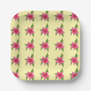 Bright Pink Hibiscus flower party plates