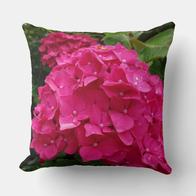 Bright Pink Hydrangea Throw Pillow (Front)