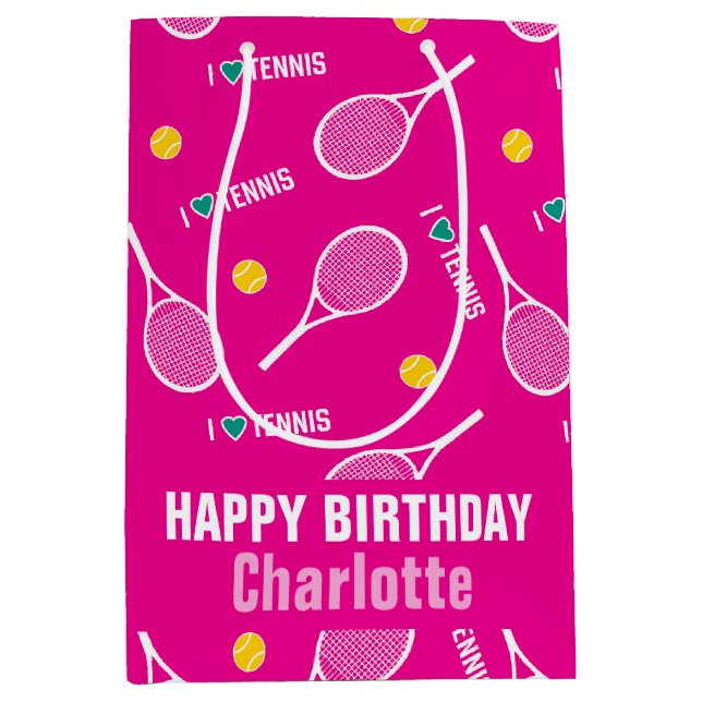 Bright pink I love tennis pattern Medium Gift Bag (Front)