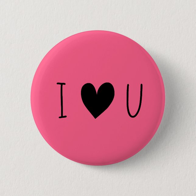 Bright Pink "i love you" black heart 6 Cm Round Badge (Front)