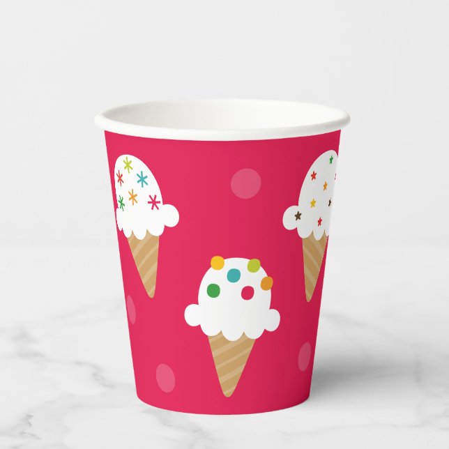 Bright Pink Ice Cream Cone Party Paper Cup (Front)