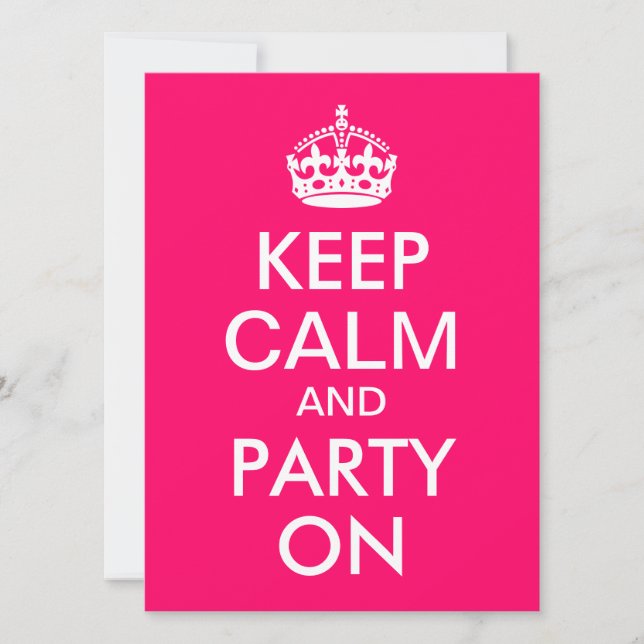 Bright Pink Keep Calm and Carry On Invitation (Front)