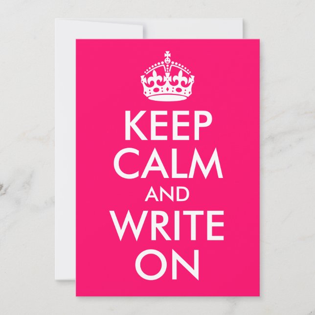 Bright Pink Keep Calm and Write On (Front)
