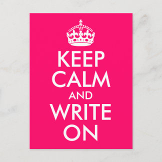 Bright Pink Keep Calm and Write On Postcard