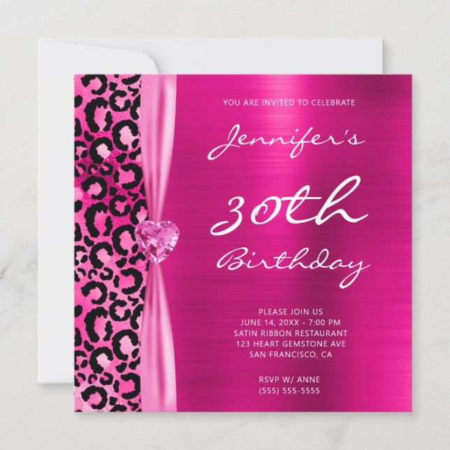 Bright Pink Leopard Glam 30th Birthday Invitation (Front)