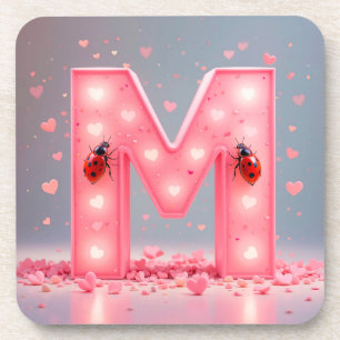 Bright Pink Letter M Design Coaster