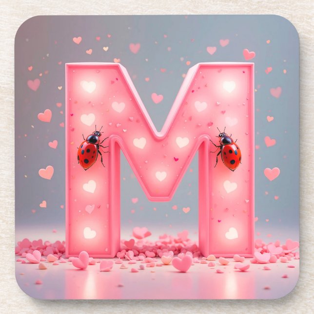 Bright Pink Letter M Design Coaster (Front)