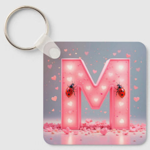 Bright Pink Letter M Design Key Ring