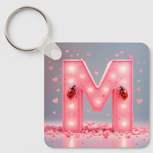 Bright Pink Letter M Design Key Ring (Front)