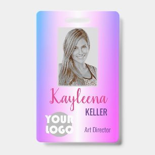 Bright Pink Lila Ombre Logo Barcode ID Photo Badge