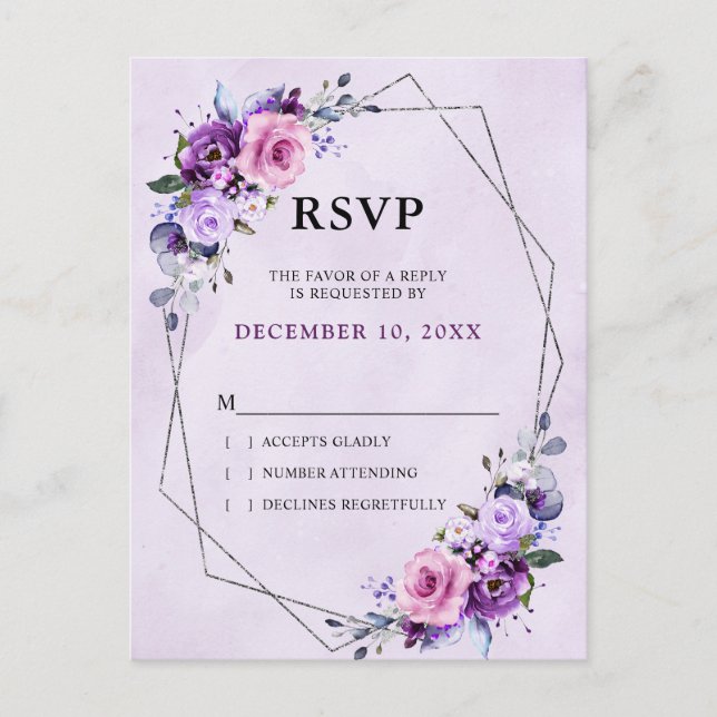 Bright Pink Lilac Purple Shades Flowers  RSVP Postcard (Front)