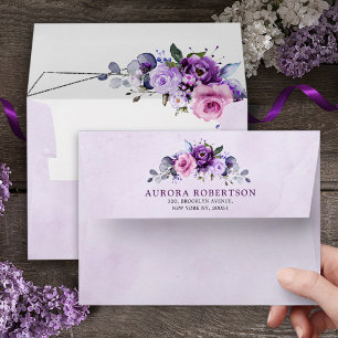 Bright Pink Lilac Purple Shades Flowers Wedding Envelope