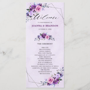 Bright Pink Lilac Purple Shades Flowers Wedding Programme